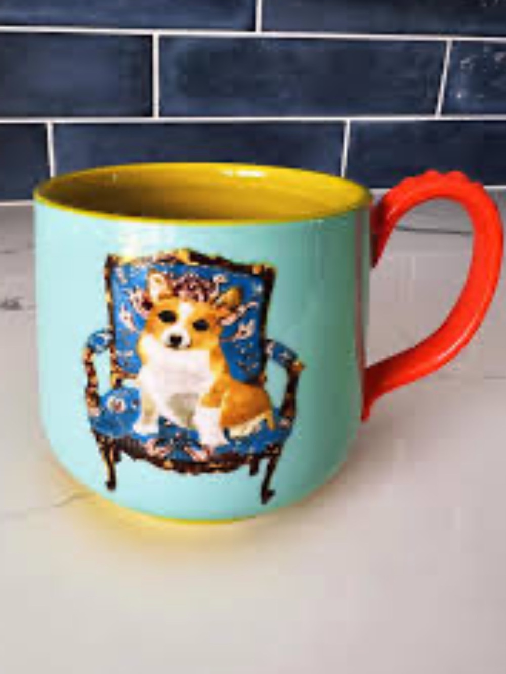 Anthropologie Decorative Dog Accent Mug in Aqua,